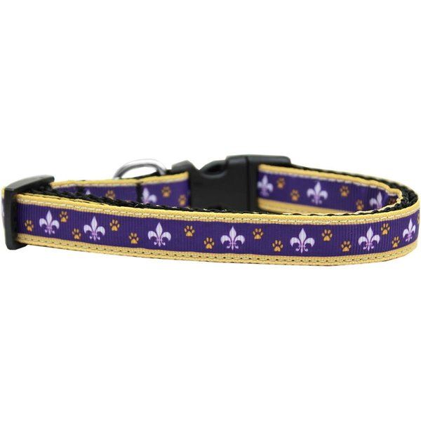 Mirage Pet Products Purple & Yellow Fleur De Lis Nylon Ribbon Dog Collar Medium Narrow 125-161 MDN